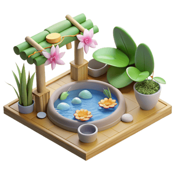Serene Garden Water Feature Tranquil Zen Oasis png
