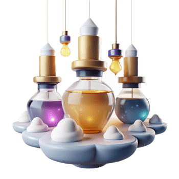 Enchanted Bottles on a Cloud Fantasy Perfume Concept png