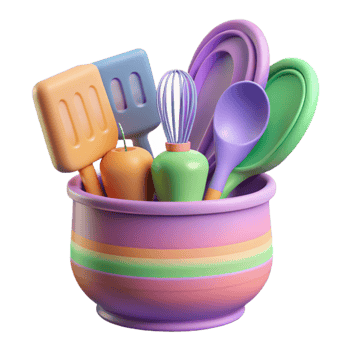 Colorful Kitchen Utensils in a Bowl png