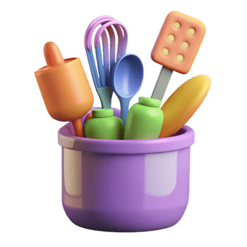 Colorful Kitchen Utensil Holder with Baking Tools png
