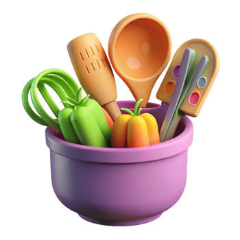 Colorful Kitchen Utensils and Fresh Vegetables png