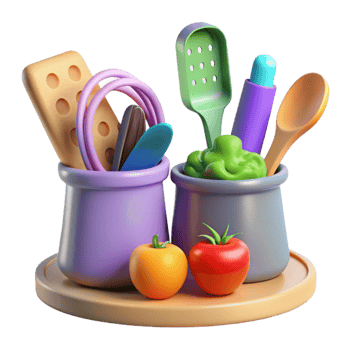 Colorful Kitchen Utensil Holders with Produce png