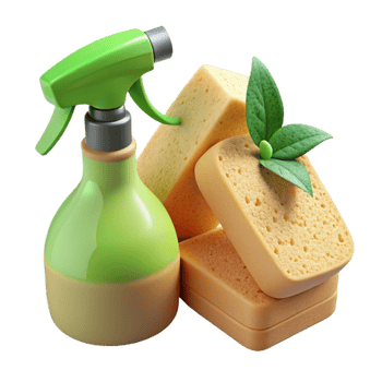 Eco-Friendly Cleaning Sponges and Spray Bottle png