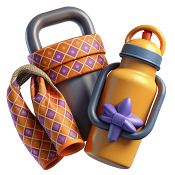 Fitness Gear Kettlebell, Water Bottle, and Workout Towel png