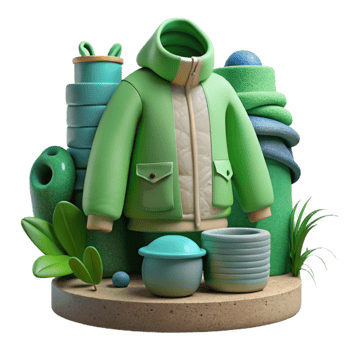 Green Hooded Jacket Sustainable Winter Outfit png