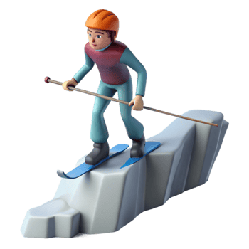 Cartoon Skier on Mountaintop 3D Render png