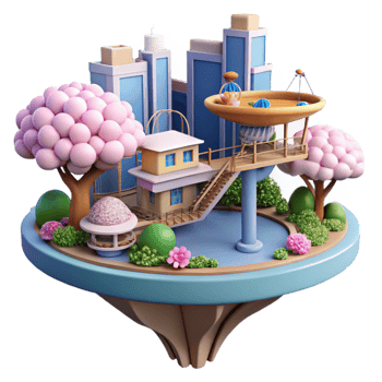 Floating City Island 3D Render of Urban Paradise png