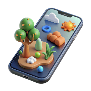 3D Cartoon Nature Scene on Mobile Phone Screen png