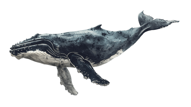 Large Whale Drawing Isolated on Transparent Background. Wildlife, Water, Nature, Creature png