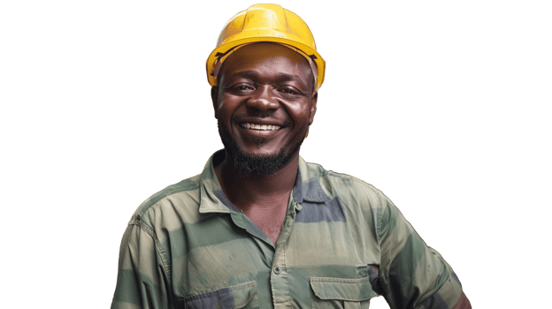 Happy Black Factory Construction Worker Isolated on Transparent, Wearing Protective Workwear and Helmet png