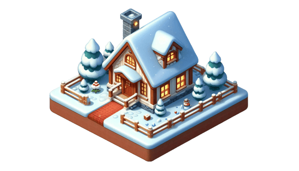 Isometric of Winter House with Lighting Window. png