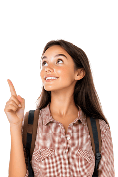 Optimistic student pointing upwards towards the future with youthful ambition png