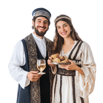 Young couple celebration Passover jewish holiday, standing isolate on transparent background png