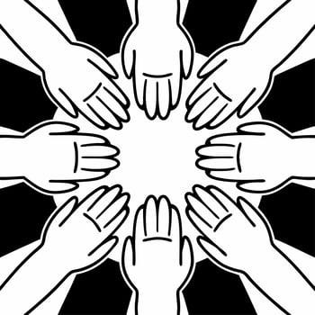 Intergenerational mindfulness practice concept as Close up of hands of different ages joining in a mindfulness exercise zooming out to show an intergenerational group Camera moves Square Square vector