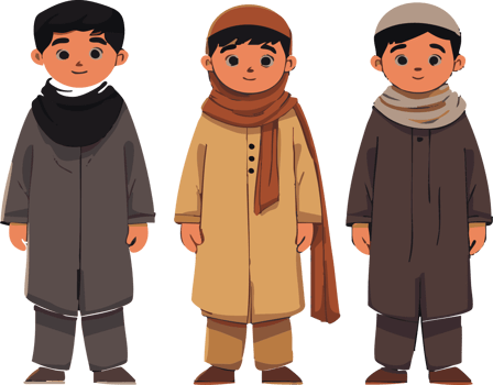 Three Young Boys in Traditional Muslim Clothing png