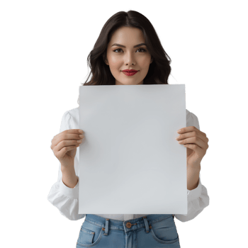 Portrait of a Happy Woman Holding Sign Insert Your Text png