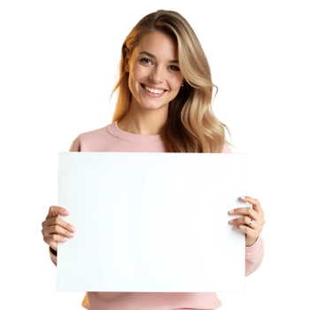 Smiling Woman Displaying Blank Sign Great for Business Ads png