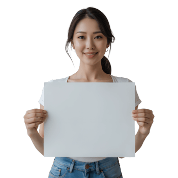 Cheerful Girl Holding Blank Card Ideal for Branding Promotions png