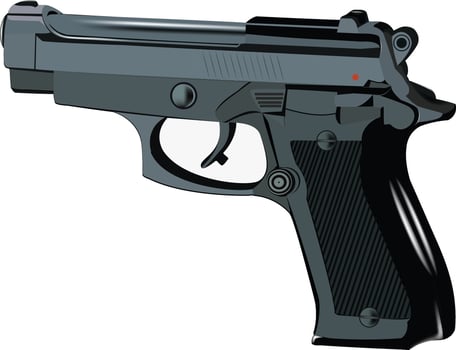 Black handgun pistol pointing right showing barrel and trigger vector