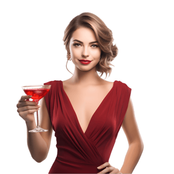 Elegant woman holding a cocktail chic bar portrait photography urban setting close-up sophisticated vibe png