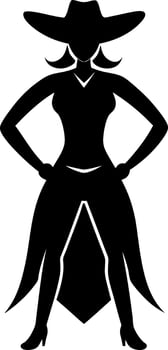 Elegant Western Cowgirl with Hands on Hips Black and White Silhouette vector