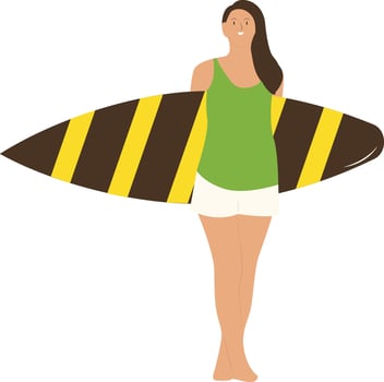 Illustration of Woman Surfing Isolated on White Background. vector