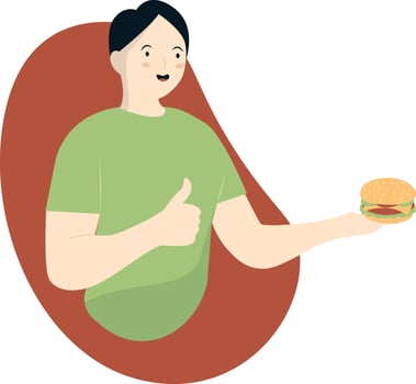 Woman Eating Delicious Hamburger Illustration on White Background. vector