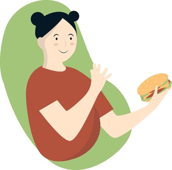 Woman Eating Delicious Hamburger Illustration vector