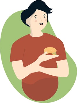 Man Eating Delicious Hamburger Illustration. vector
