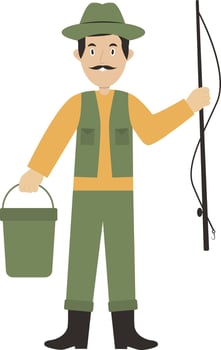 Fishing Male Character in Flat Design. vector