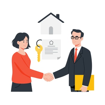 Real estate agent and homebuyer shaking hands after successful property purchase agreement vector