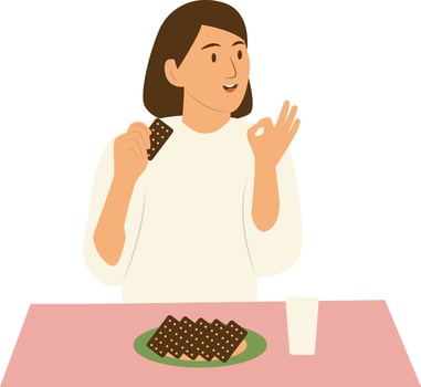 Illustration of Woman Eating on White Background. vector
