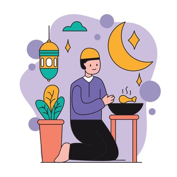 Muslim man cooking food. Ramadan Kareem illustration. flat design vector