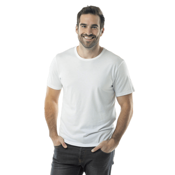 Happy Handsome Man Wearing White TShirt and Dark Jeans Smiling png