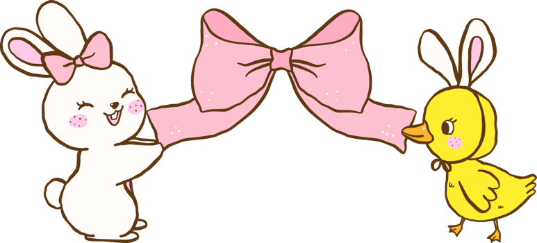 Coquette Easter Bunny and Baby Chicken with Pink Bow Hand Drawn png