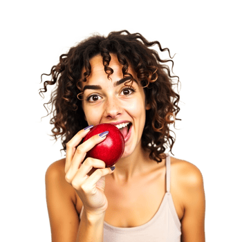 Healthy Eating Concept Cheerful Woman Holding a Red Apple png