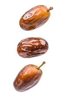 Studio shot showcasing three fresh dates arranged vertically against a transparent background png