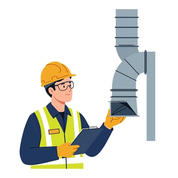 A man in a hard hat and safety glasses is holding a clipboard vector