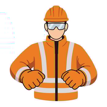 An orange construction worker with glasses and a hard hat vector