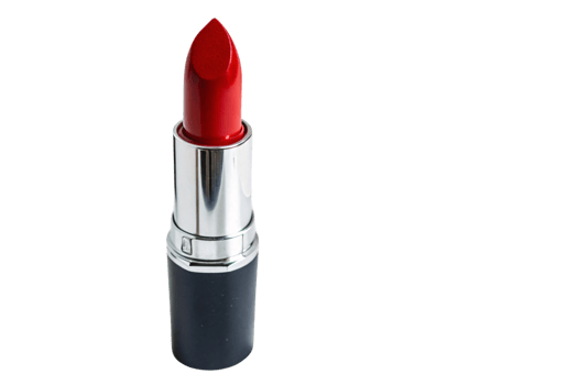 A bright red lipstick with a silver metallic accent and matte black casing, featuring a sleek and professional design png