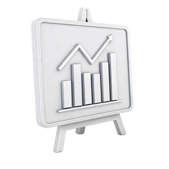 A white easel holding a presentation board with a graph showcasing upward trends, ideal for business presentations or analytics png