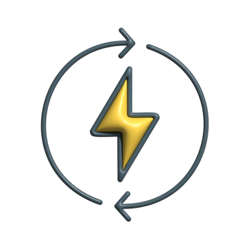 3D Energy Renewal Icon with Lightning Bolt and Circular Arrows png