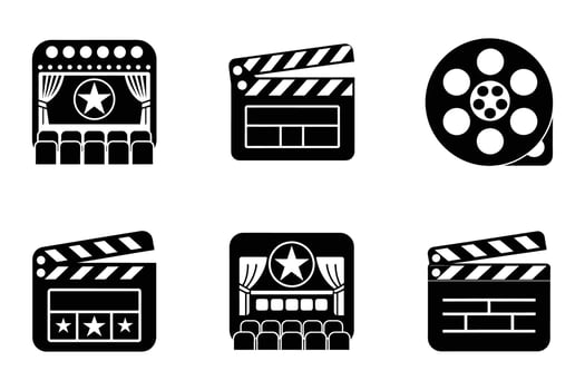 Cinema screen flat silhouette icon bundle vector