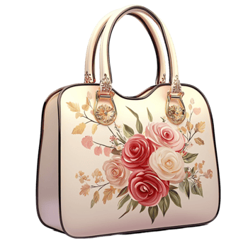 cream handbag decorated with delicate rose patterns radiates timeless elegance png