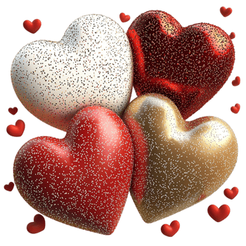 Collection of glittery red silver and gold hearts arranged beautifully for a festive feel png