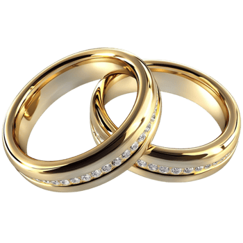 Shiny gold wedding rings with polished surfaces and timeless elegance png