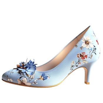 blue high heel with delicate floral patterns and a crystal embellishment looks stunning png