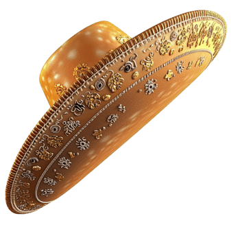 A traditional golden sombrero with sparkling decorations shines with festive charm png