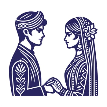 Beautiful Wedding Couple Character Wearing Traditional Attire in Standing Pose vector