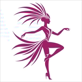 A woman in a purple dress with feathers on her head vector